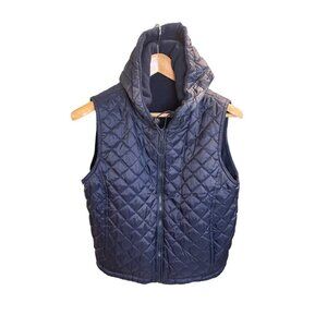 No Boundaries Quilted Hooded Navy Puffy Full Zip Sleeveless Vest
